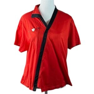 Jamie Sadock Vintage 1990s Red Black Cotton Golf Shirt Snap Front Medium